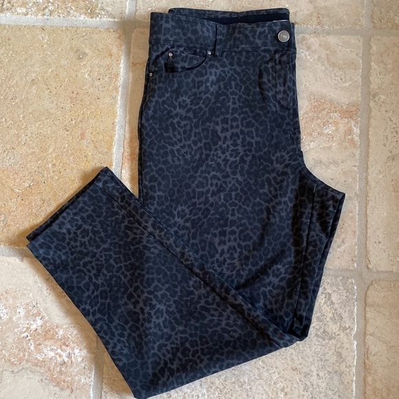 89th + Maddison leopard pants Women’s 16 Ankle straight leg stretch BLK/Grey - Picture 2 of 11
